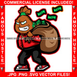 Gangster Money Bag Cartoon Character Dollar Sign Eyes Mean Face Big Bag Cash Falling Out Gold Chain Sneakers Ghetto Thug Hustler Hustling Drip Famous Hustle Baller Trapper Art Graphic Design Logo T-Shirt Print Printing JPG PNG SVG Vector Cut File