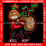 Gangster Money Bag Cartoon Character Dollar Sign Eyes Mean Face Big Bag Cash Falling Out Gold Chain Sneakers Ghetto Thug Hustler Hustling Drip Famous Hustle Baller Trapper Art Graphic Design Logo T-Shirt Print Printing JPG PNG SVG Vector Cut File