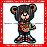 Gangster Teddy Bear Ski Mask Gold Jewelry Cash Money Hip Hop Rap Rapper Plug Trap Street Hood Ghetto Swag Thug Hustler Hustling Famous Hustle Baller Trapper Art Graphic Design Logo T-Shirt Print Printing JPG PNG SVG Vector Cut File