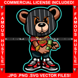 Gangster Teddy Bear Ski Mask Gold Jewelry Cash Money Hip Hop Rap Rapper Plug Trap Street Hood Ghetto Swag Thug Hustler Hustling Famous Hustle Baller Trapper Art Graphic Design Logo T-Shirt Print Printing JPG PNG SVG Vector Cut File