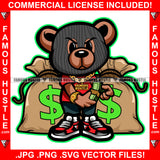 Big Dreams Gangster Teddy Bear Ski Mask Gold Jewelry Necklace Cash Money Bags Sneakers Tattoo Hip Hop Rap Hustler Hustling Famous Hustle Art Graphic Design Logo T-Shirt Print Printing JPG PNG SVG Vector Cut File