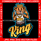 Famous Hustle Gangster Teddy Bear King Gold Jewelry Crown Dollar Sign Eyes Smoking Bandages Face Saggy Pant Hip Hop Rap Trap Street Swag Hustler Hustling Drip Dripping Boss Quote Art Graphic Design Print Printing Vector SVG Cut File