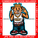 Famous Hustle Gangster Teddy Bear King Gold Jewelry Rings Bracelet Crown Dollar Sign Eyes Smoking Bandages Face Saggy Pant Hip Hop Rap Trap Street Swag Hustler Hustling Drip Dripping Boss Art Graphic Design Print Printing Vector SVG Cut File