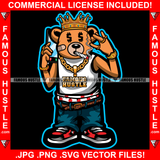 Famous Hustle Gangster Teddy Bear King Gold Jewelry Rings Bracelet Crown Dollar Sign Eyes Smoking Bandages Face Saggy Pant Hip Hop Rap Trap Street Swag Hustler Hustling Drip Dripping Boss Art Graphic Design Print Printing Vector SVG Cut File
