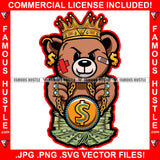 Make Money Not Friends Gangster King Teddy Bear Scar Mean Face Gold Dollar Sign Earrings Diamond Necklace Cash Money Hip Hop Rap Plug Trap Street Hood Ghetto Famous Hustle Art Graphic Design Logo T-Shirt Print Printing JPG PNG SVG Vector Cut File