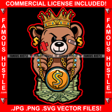 Make Money Not Friends Gangster King Teddy Bear Scar Mean Face Gold Dollar Sign Earrings Diamond Necklace Cash Money Hip Hop Rap Plug Trap Street Hood Ghetto Famous Hustle Art Graphic Design Logo T-Shirt Print Printing JPG PNG SVG Vector Cut File