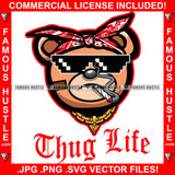 Thug Life Gangster Teddy Bear Face Black Glasses Head Bandanna Smoking Gold Chain Hip Hop Rap Rapper Plug Trap Street Hood Ghetto Swag Thug Hustler Hustling Famous Hustle Quote Art Graphic Design Logo T-Shirt Print Printing JPG PNG SVG Vector Cut File