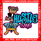 Hustle Gang Gangster Teddy Bear Head Bandanna Black Glasses Big Diamond Skating Hip Hop Rap Rapper Plug Trap Street Hood Ghetto Thug Savage Thug Quote Art Graphic Design Logo T-Shirt Print Printing JPG PNG SVG Vector Cut File