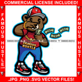 Famous Hustle Gangster Teddy Bear Gold Jewelry Bracelet Dollar Sign Eyes Cap Cash Money Bandages Face Hip Hop Rap Trap Street Swag Hustler Hustling Drip Dripping Boss Art Graphic Design Print Printing Vector SVG Cut File