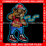 Famous Hustle Gangster Teddy Bear Gold Jewelry Bracelet Dollar Sign Eyes Cap Cash Money Bandages Face Hip Hop Rap Trap Street Swag Hustler Hustling Drip Dripping Boss Art Graphic Design Print Printing Vector SVG Cut File