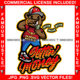 Gettin' Money Famous Hustle Gangster Teddy Bear Gold Jewelry Bracelet Dollar Sign Eyes Cap Cash Bandages Face Hip Hop Rap Trap Street Swag Hustler Hustling Drip Dripping Boss Quote Art Graphic Design Print Printing Vector SVG Cut File