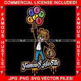 Famous Hustle Gangster Teddy Bear King Scar Face Cash Money Bag Currency Balloons Red Tie Black Dress Hip Hop Rap Plug Trap Street Hood Ghetto Swag Thug Hustler Hustling Quote Art Graphic Design Logo T-Shirt Print Printing JPG PNG SVG Vector Cut File