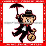 Blesssed Forever Teddy Bear Gangster Black Dress Boots Cash Money Bag Umbrella Hip Hop Rap Plug Trap Street Hood Ghetto Swag Thug Hustling Famous Hustle Baller Trapper Art Graphic Design Logo T-Shirt Print Printing JPG PNG SVG Vector Cut File