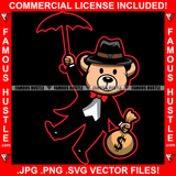 Blesssed Forever Teddy Bear Gangster Black Dress Boots Cash Money Bag Umbrella Hip Hop Rap Plug Trap Street Hood Ghetto Swag Thug Hustling Famous Hustle Baller Trapper Art Graphic Design Logo T-Shirt Print Printing JPG PNG SVG Vector Cut File