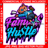 Famous Hustle Dripping Drunk Female Teddy Bear Button Eye Passed Out Girl Drinking Purple Drink Lean Cup Cash Money Stack Woman Tattoo Hip Hop Rap Trap Hood Thug Street Quote Art Graphic Design Logo T-Shirt Print Printing JPG PNG SVG Vector Cut File