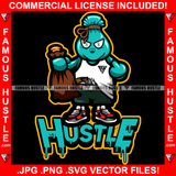 Hustle Money Bag Cartoon Character Pistol Cash Bag Dollar Sign Eyes Tattoo Hip Hop Rap Hustler Drip Trap Hood Thug Gang Street Ghetto Rich Famous Hustle Quote Art Graphic Design Logo T-Shirt Print Printing JPG PNG SVG Vector Cut File