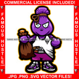 Purple Bag Cartoon Character Pistol Cash Bag Dollar Sign Eyes Tattoo Hip Hop Rap Hustler Drip Trap Hood Thug Gang Street Ghetto Rich Famous Hustle Art Graphic Design Logo T-Shirt Print Printing JPG PNG SVG Vector Cut File
