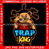 Trap King Gangster Teddy Bear Dread Locks Gang Member Hand Sign Jewelry Showing Gold Teeth Necklace Tattoo Hip Hop Rap Hustler Dripping Trap Hood Thug Mafia Mob Famous Hustle Quote Art Graphic Design Logo T-Shirt Print Printing JPG PNG SVG Vector Cut File