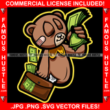 Gangster Teddy Bear Scar Face Bandage Chain Staples Ripped Stuffing Coming Out Smelling Hugging Money Bag Smelling Cash Briefcase Falling Out Tattoo Hip Hop Rap Famous Hustle Art Graphic Design Logo T-Shirt Print Printing JPG PNG SVG Vector Cut File