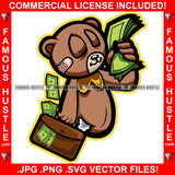 Gangster Teddy Bear Scar Face Bandage Chain Staples Ripped Stuffing Coming Out Smelling Hugging Money Bag Smelling Cash Briefcase Falling Out Tattoo Hip Hop Rap Famous Hustle Art Graphic Design Logo T-Shirt Print Printing JPG PNG SVG Vector Cut File