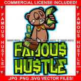 Famous Hustle Gangster Teddy Bear Scar Face Bandage Chain Staples Ripped Stuffing Coming Out Smelling Hugging Money Bag Smelling Cash Briefcase Falling Out Tattoo Hip Hop Rap Quote Art Graphic Design Logo T-Shirt Print Printing JPG PNG SVG Vector Cut File
