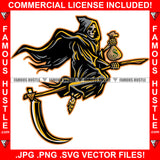 Glowing Grim Reaper Skull Skeleton Hoodie Flying On Sickle Cash Money Bag Rap Rapper Plug Trap Street Hood Ghetto Swag Thug Hustler Hustling Famous Hustle Baller Trapper Art Graphic Design Logo T-Shirt Print Printing JPG PNG SVG Vector Cut File