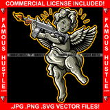 Gangster Angel Wings Statue Shooting Machine Gun Fire Bullets Flying Out Hip Hop Rap Rapper Plug Trap Street Hood Ghetto Thug Hustler Hustling Drip Boss Demon Rapper Famous Hustle Art Graphic Design Logo T-Shirt Print Printing JPG PNG SVG Vector Cut File