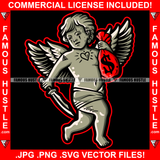 Gangster Angel Wings Statue Holding Cash Money Red Bag Battle Knife Heart Tattoo Hip Hop Rap Rapper Plug Trap Street Hood Ghetto Thug Hustler Hustling Drip Boss Famous Hustle Art Graphic Design Logo T-Shirt Print Printing JPG PNG SVG Vector Cut File