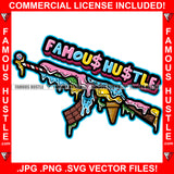 Famous Hustle Dripping Ice Cream Candy AK-47 Machine Gun Gangster Art Trap Plug Hood Ghetto Thug Boss Gangsta Hustler Trench Street Savage Military Weapon Hustling Thug Drip Quote Art Graphic Design Logo T-Shirt Print Printing JPG PNG SVG Vector Cut File