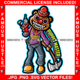 Puppet Master Famous Hustle Horror Gangster Teddy Bear Button Eyes Joker Holding Axe Staples Scar Face Sharp Teeth Tattoo Hustler Boss Drip Swag Hustler Hustling Quote Art Graphic Design Logo T-Shirt Print Printing JPG PNG SVG Vector Cut File