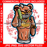 Gangster Horror Teddy Bear Scary Glowing Eyes Sharp Teeth Gold Jewelry Ripped Stuffing Coming Out Talking Cash Phone Money Stack Rap Trap Street Hood Thug Graffiti Hustling Drip Savage Famous Hustle Art Graphic Design Print Printing Vector SVG Cut File