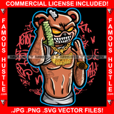 Gangster Horror Teddy Bear Scary Glowing Eyes Sharp Teeth Gold Jewelry Ripped Stuffing Coming Out Talking Cash Phone Money Stack Rap Trap Street Hood Thug Graffiti Hustling Drip Savage Famous Hustle Art Graphic Design Print Printing Vector SVG Cut File