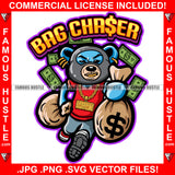 Bag Casher Gangster Blue Teddy Bear Ski Mask Running Cash Raining Money Bags Gold Teeth Jewelry Hip Hop Rap Plug Trap Street Hood Ghetto Thug Drip Famous Hustle Quote Art Graphic Design Logo T-Shirt Print Printing JPG PNG SVG Vector Cut File