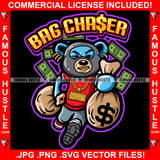 Bag Casher Gangster Blue Teddy Bear Ski Mask Running Cash Raining Money Bags Gold Teeth Jewelry Hip Hop Rap Plug Trap Street Hood Ghetto Thug Drip Famous Hustle Quote Art Graphic Design Logo T-Shirt Print Printing JPG PNG SVG Vector Cut File