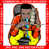 Gangster Black Man Sipping Champagne Glass Cash Money Stack Phone Plug Trap Mean Face Gold Necklace Jewelry Hip Hop Rap Hustler Drip Hood Tattoo Cartoon Character Ghetto Famous Hustle Art Graphic Design Logo Print Printing Vector SVG Cut File