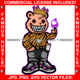 Famous Hustle Gangster King Teddy Bear Sharp Teeth Button Eyes Skinny Jeans Money Cash Pocket Wine Glass Toast Tiger Shirt Hip Hop Rap Rapper Plug Trap Street Hood Ghetto Art Graphic Design Logo T-Shirt Print Printing JPG PNG SVG Vector Cut File