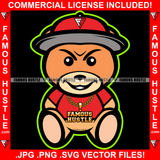 Famous Hustle Dripping Teddy Bear Mean Face Red Cap Gold Jewelry Necklace Hip Hop Rap Rapper Plug Trap Swag Thug Hustler Hustling Drip Rich Art Graphic Design Logo T-Shirt Print Printing JPG PNG SVG Vector Cut File