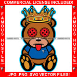 King Gangster Teddy Bear Red Button X Eyes Tongue Out Hip Hop Rap Rapper Plug Trap Street Hood Ghetto Swag Thug Hustler Hustling Famous Hustle Baller Trapper Art Graphic Design Logo T-Shirt Print Printing JPG PNG SVG Vector Cut File