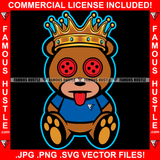 King Gangster Teddy Bear Red Button X Eyes Tongue Out Hip Hop Rap Rapper Plug Trap Street Hood Ghetto Swag Thug Hustler Hustling Famous Hustle Baller Trapper Art Graphic Design Logo T-Shirt Print Printing JPG PNG SVG Vector Cut File