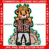 Self Made King Gangster Teddy Bear Dollar Sign Eyes Cash Money Bag Bundles Hand Signs Hip Hop Rap Rapper Plug Trap Street Hood Ghetto Swag Thug Hustler Hustling Famous Hustle Art Graphic Design Logo T-Shirt Print Printing JPG PNG SVG Vector Cut File