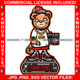 Trap Time Digital Clock Famous Hustle Gangster Teddy Bear Gold Jewelry Necklace Watch White Eyes Baseball Cap Hat Cash Money Bags Radio Boombox Gold Chain Necklace Quote Trapper Art Graphic Design Logo T-Shirt Print Printing JPG PNG SVG Vector Cut File