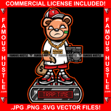 Trap Time Digital Clock Famous Hustle Gangster Teddy Bear Gold Jewelry Necklace Watch White Eyes Baseball Cap Hat Cash Money Bags Radio Boombox Gold Chain Necklace Quote Trapper Art Graphic Design Logo T-Shirt Print Printing JPG PNG SVG Vector Cut File