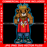 Gangster Teddy Bear King Dollar Sign Eyes Gold Necklace Watch Sneakers Hands Sign Hip Hop Rap Plug Trap Street Hood Swag Thug Hustler Hustling Famous Hustle Baller Trapper Art Graphic Design Logo T-Shirt Print Printing JPG PNG SVG Vector Cut File