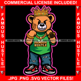 Gangster Teddy Bear King Gold Jewelry Watch Necklace Sneakers Scar Face Tattoo Hip Hop Rap Hustler Drip Plug Trap Hood Thug Gang Street Mafia Mob Famous Hustle Art Graphic Design Logo T-Shirt Print Printing JPG PNG SVG Vector Cut File