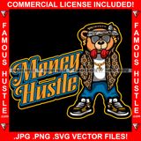 Money Hustle Classy Rich Gangster Teddy Bear Headphones Gold Jewelry Hop Rap Hustler Boss Drip Swag Plug Trap Hood Thug Gang Street Mafia Mob Quote Art Graphic Design Logo T-Shirt Print Printing JPG PNG SVG Vector Cut File