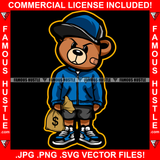 Famous Hustle Drugs Gangster Teddy Bear Scar Face Cap Cash Money Bag Sneakers Hip Hop Rap Rapper Plug Trap Street Hood Ghetto Swag Thug Hustler Hustling Baller Trapper Art Graphic Design Logo T-Shirt Print Printing JPG PNG SVG Vector Cut File