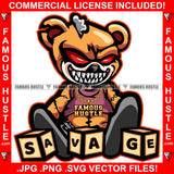 Savage Gangster Horror Teddy Bear Dripping Red Eyes Sharp Teeth Dice Tattoo Hip Hop Rap Hustler Boss Drip Swag Trapper Gang Member Thug Famous Hustle Quote Art Graphic Design Logo T-Shirt Print Printing JPG PNG SVG Vector Cut File