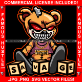 Savage Gangster Horror Teddy Bear Dripping Red Eyes Sharp Teeth Dice Tattoo Hip Hop Rap Hustler Boss Drip Swag Trapper Gang Member Thug Famous Hustle Quote Art Graphic Design Logo T-Shirt Print Printing JPG PNG SVG Vector Cut File