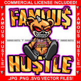 Famous Hustle Gangster Horror Teddy Bear Dripping Red Eyes Sharp Teeth Gold Necklace Jewelry Hip Hop Rap Plug Trap Hood Ghetto Swag Thug Hustler Hustling Baller Trapper Quote Art Graphic Design Logo T-Shirt Print Printing JPG PNG SVG Vector Cut File