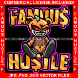 Famous Hustle Gangster Horror Teddy Bear Dripping Red Eyes Sharp Teeth Gold Necklace Jewelry Hip Hop Rap Plug Trap Hood Ghetto Swag Thug Hustler Hustling Baller Trapper Quote Art Graphic Design Logo T-Shirt Print Printing JPG PNG SVG Vector Cut File